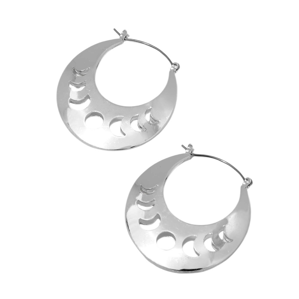 Silver-tone 50mm Moon Phases Hoop Earrings
